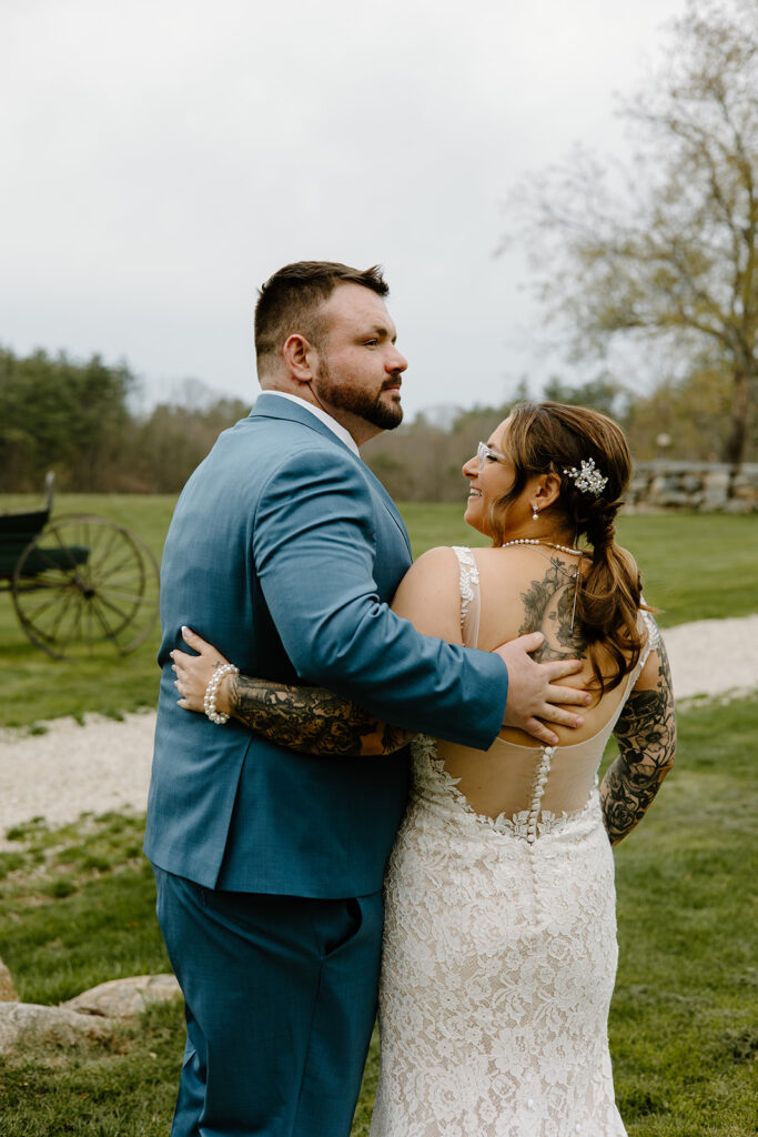 Bride and groom wedding day portrait.