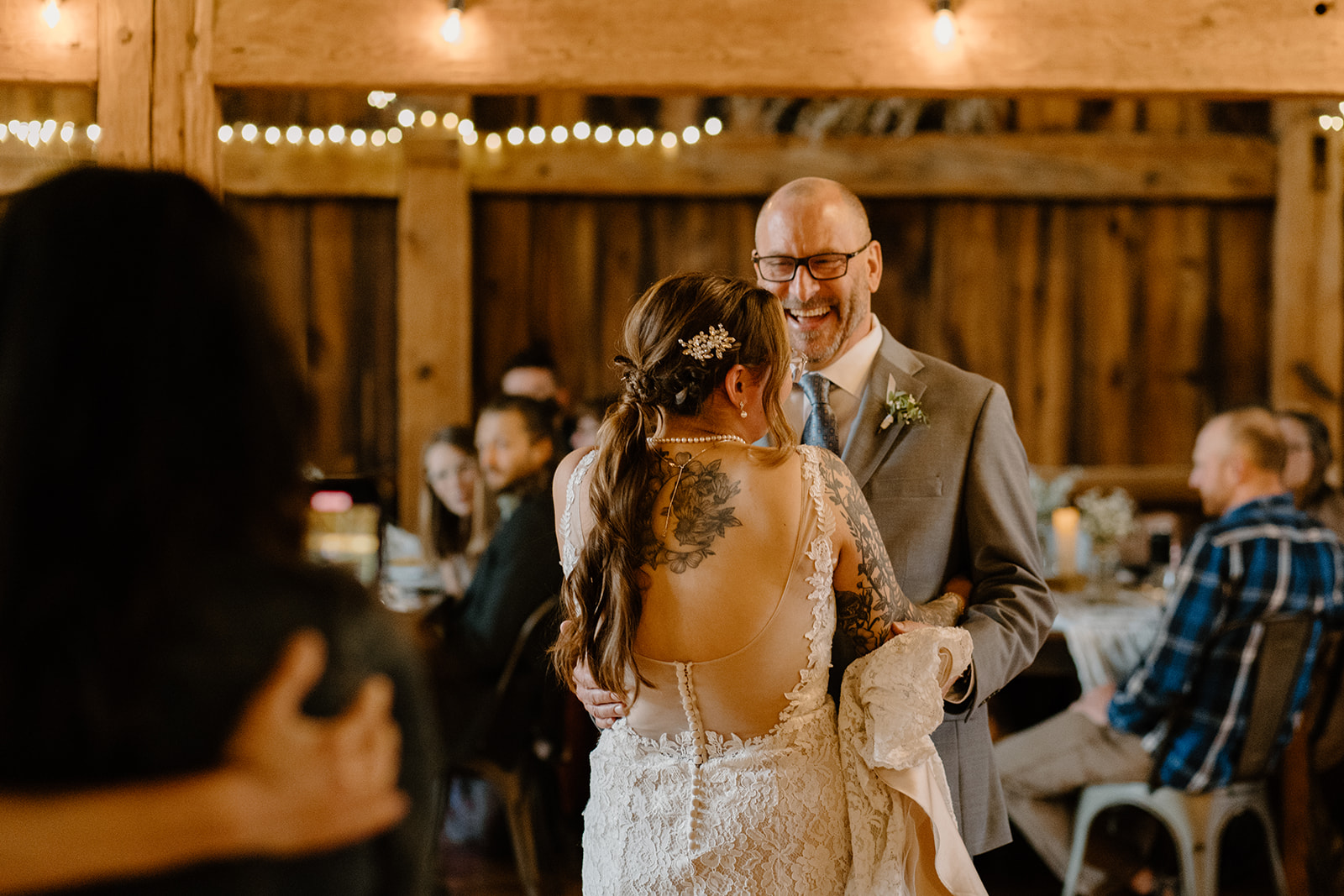 Rustic wedding emotional father and daughter first dance.