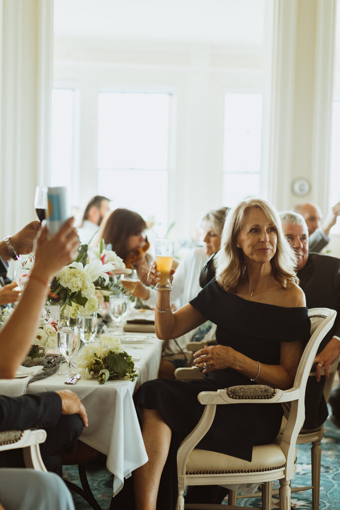 New England wedding reception toast at the Bar Harbor Inn.