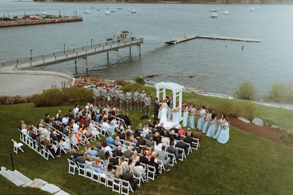 Outdoor wedding ceremony on the lawn of the Bar Harbor Inn.