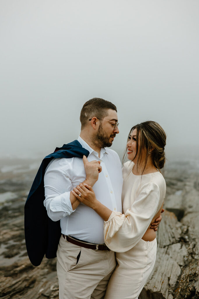 Couple's engagement session at Two Lights State Park in Maine.