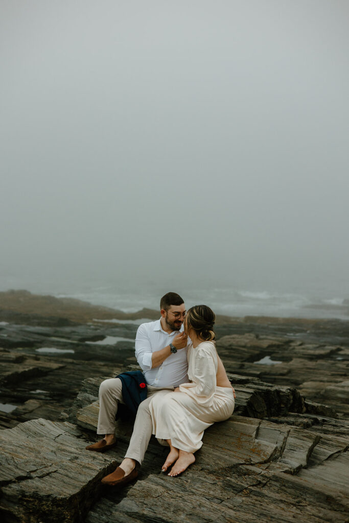 Engagement photos at Two Lights State Park in Maine.