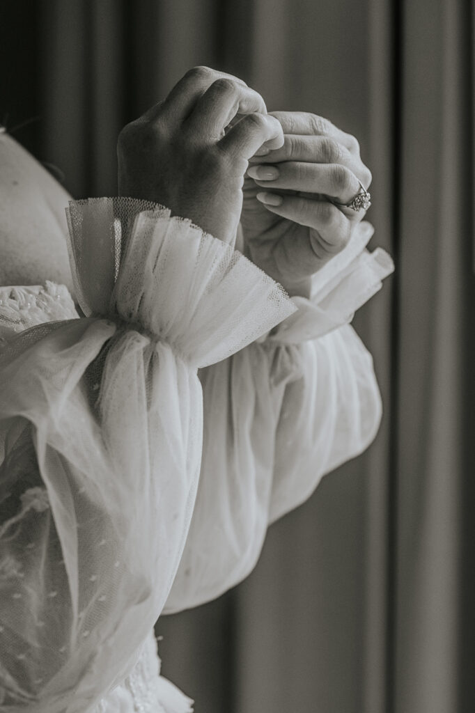 Fine art bride getting ready portrait.