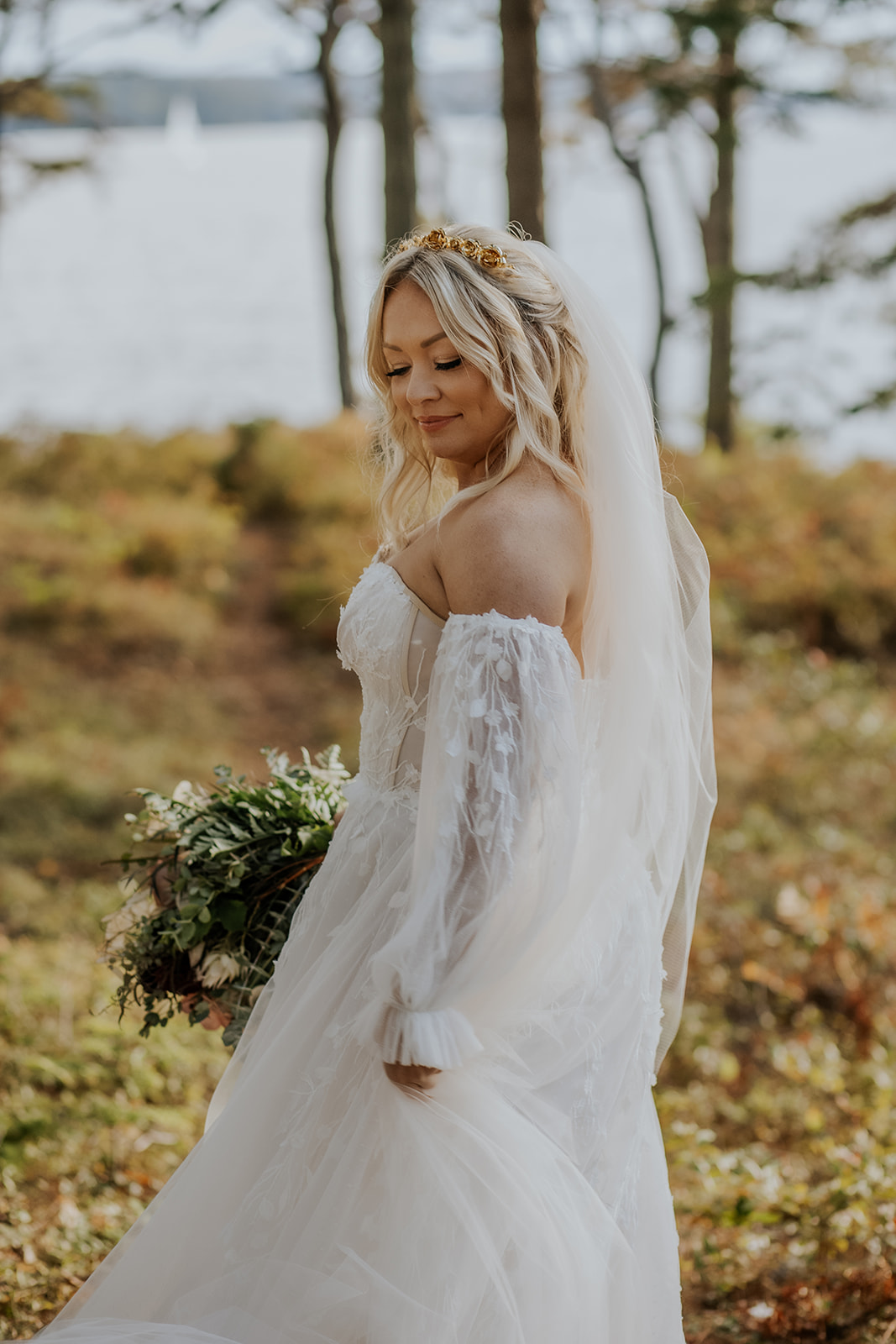 Whimsical fall wedding bridal portrait.
