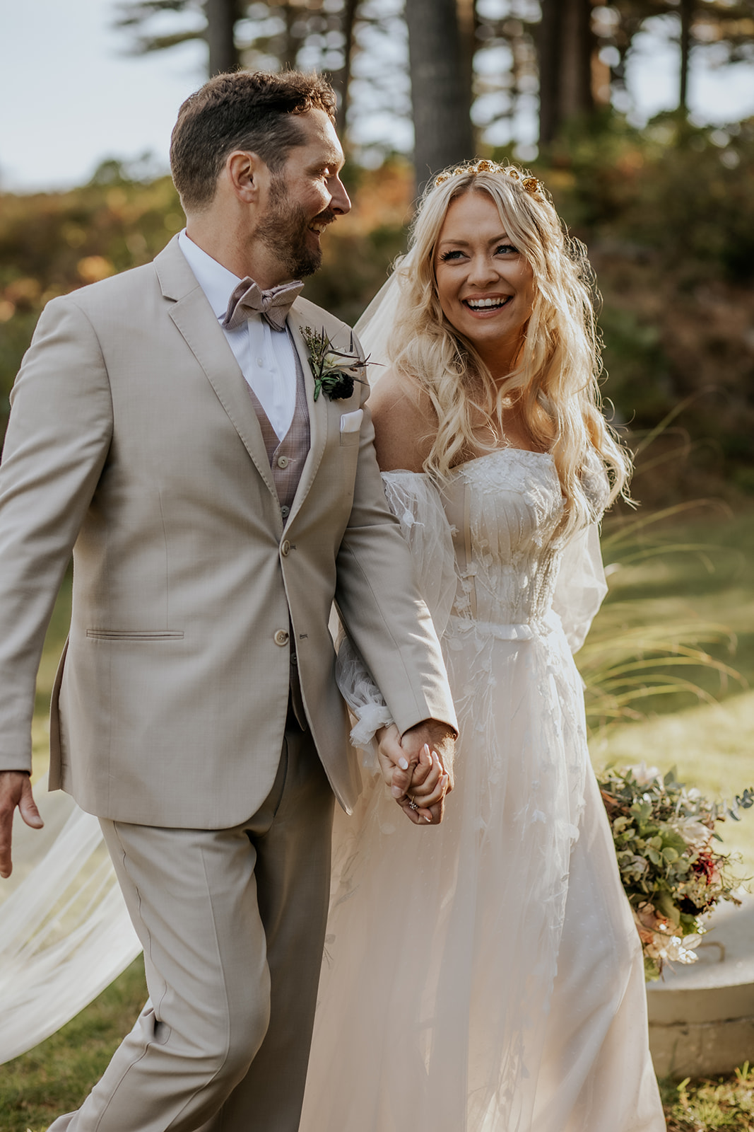 Bride and groom golden hour portrait.