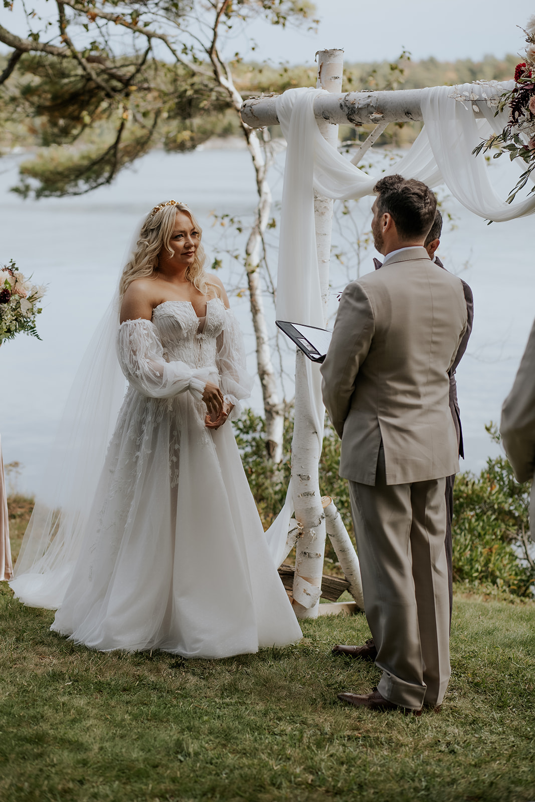 Coastal Maine fall outdoor wedding ceremony.