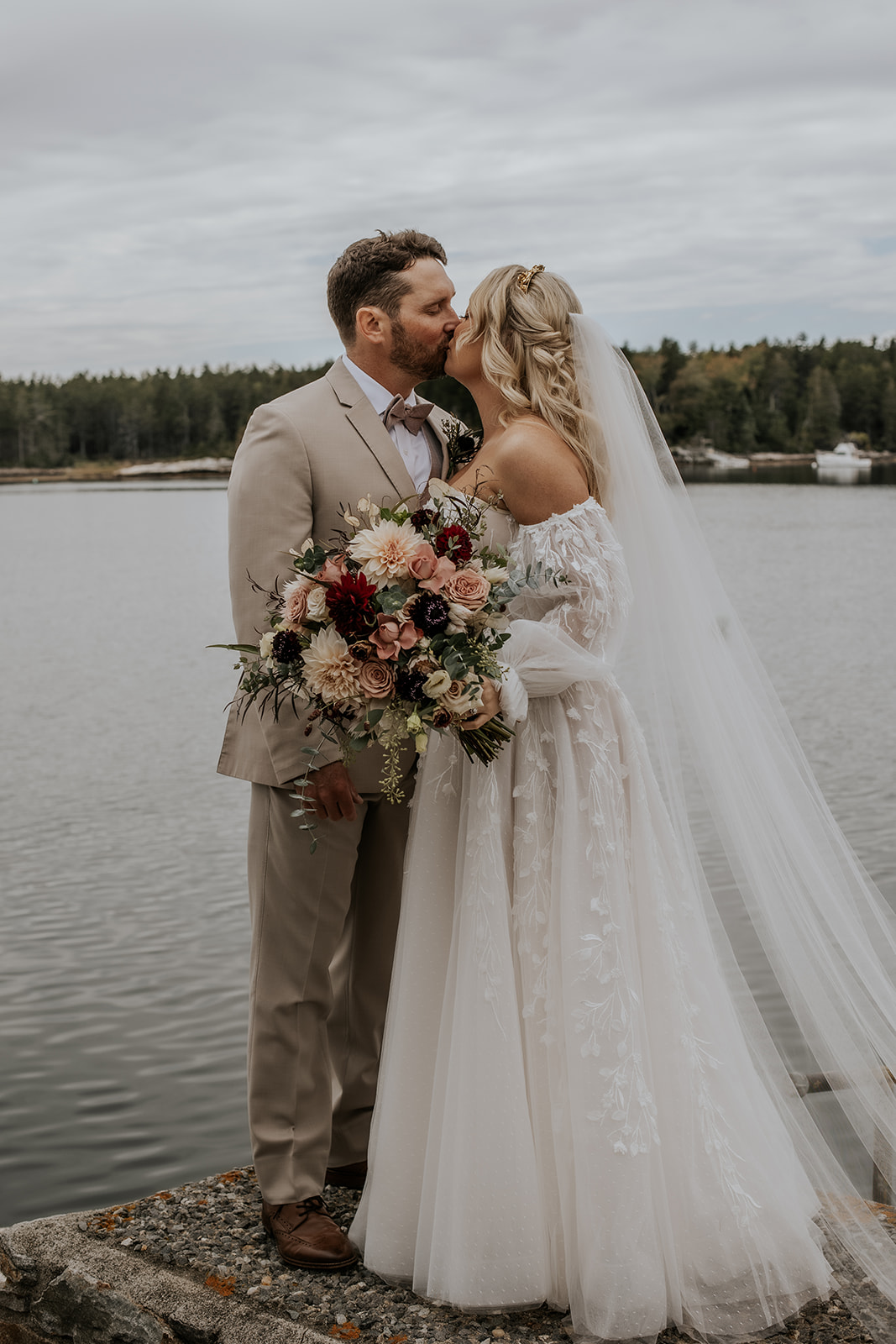 Bride and groom portraits in Bath, Maine.