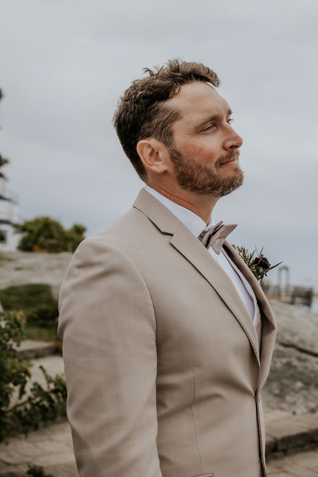Groom portrait before first look.