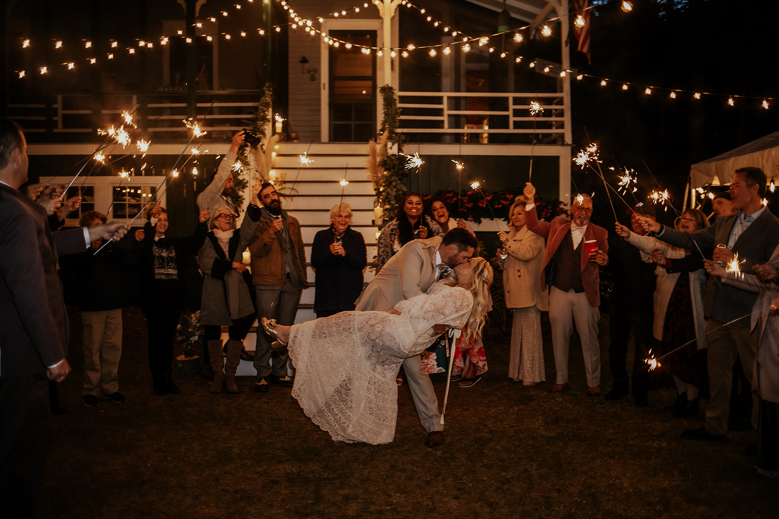 Wedding reception sparkler exit.
