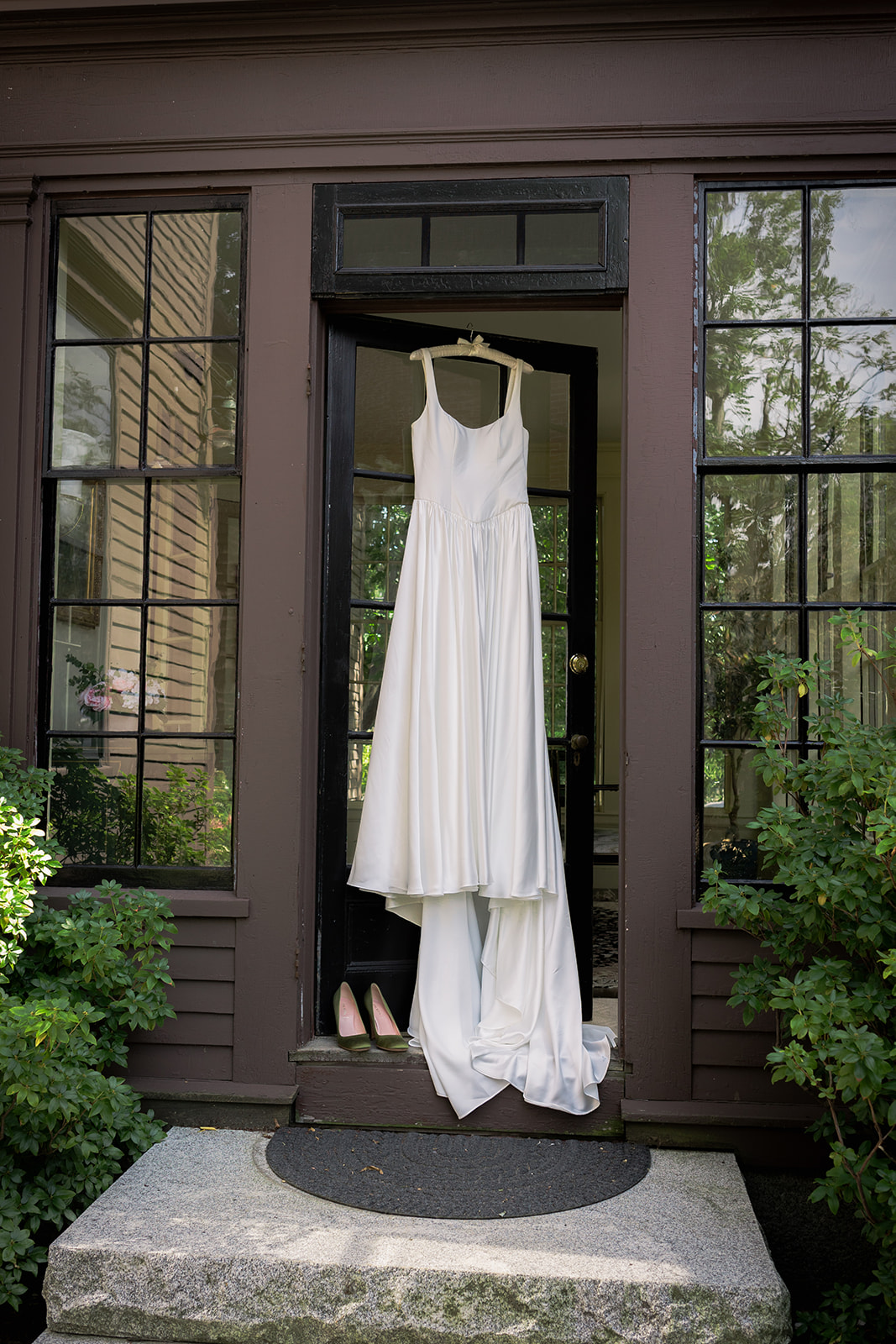 Dress hanging outside at traditional wedding