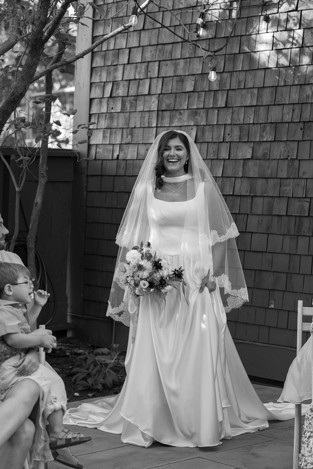 Bride walking down the aisle during an intimate wedding ceremony