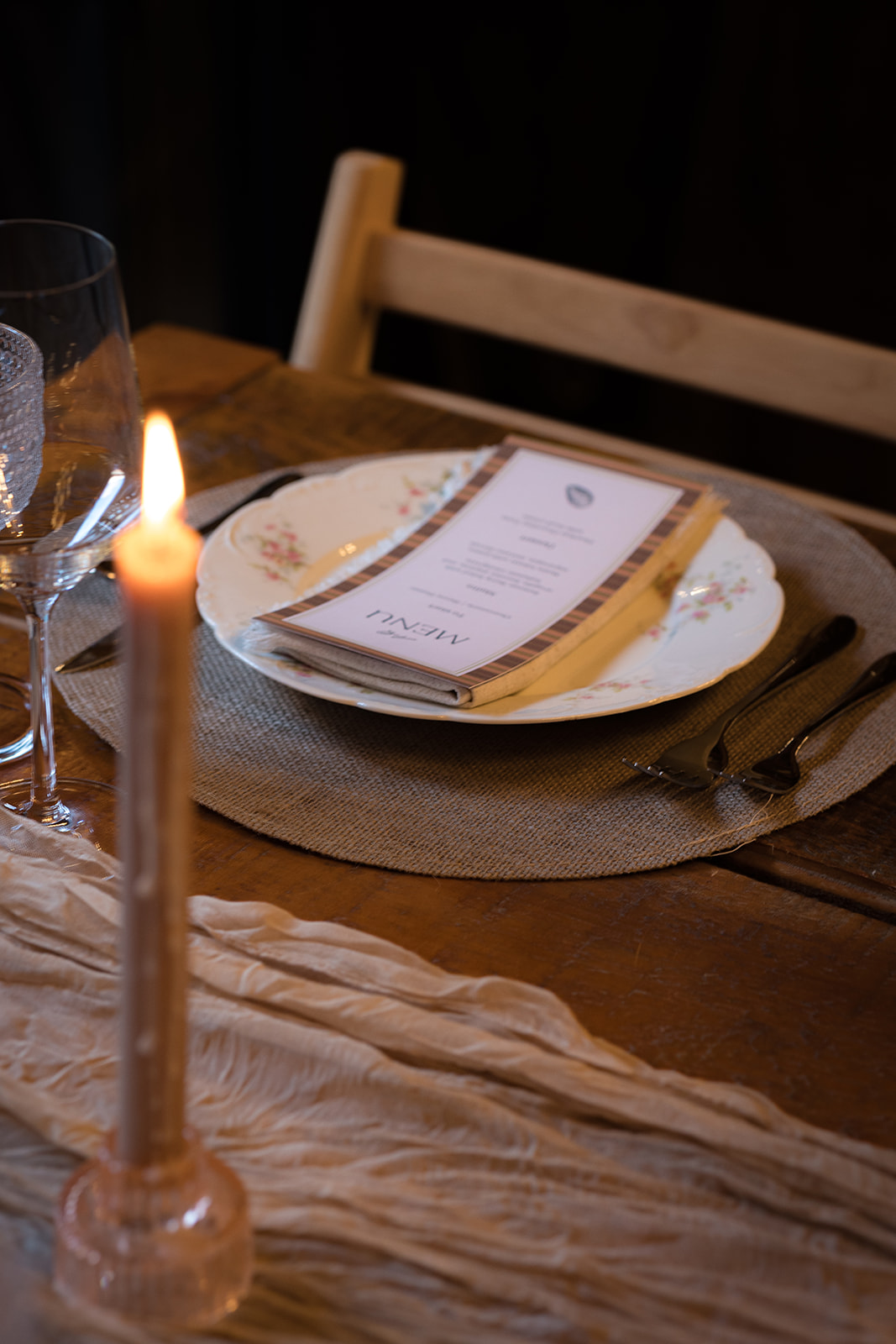 Candlelit place setting