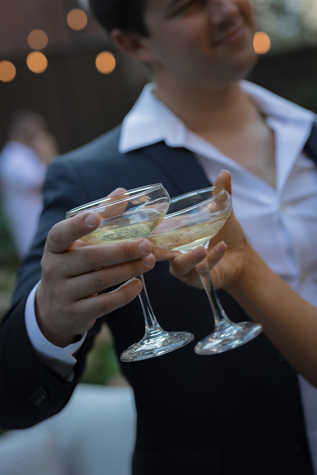 Guests toast drinks at a traditional wedding reception