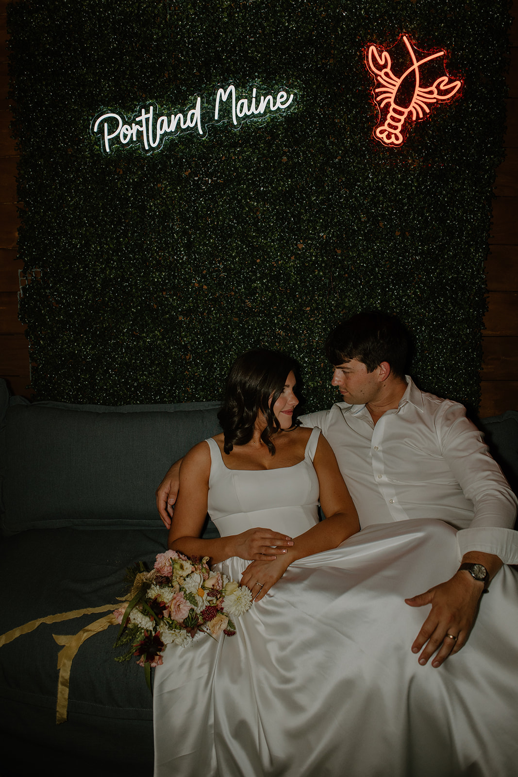 Newlyweds relaxing together after an intimate wedding ceremony